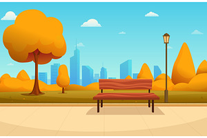 Autumn city park. Yellow seasonal, an Illustration by Valerie Bodnar