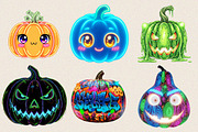 Neon Halloween Pumpkin Clipart Bundl, an Illustration by SVGArt (Thumbnail 8 of 8)