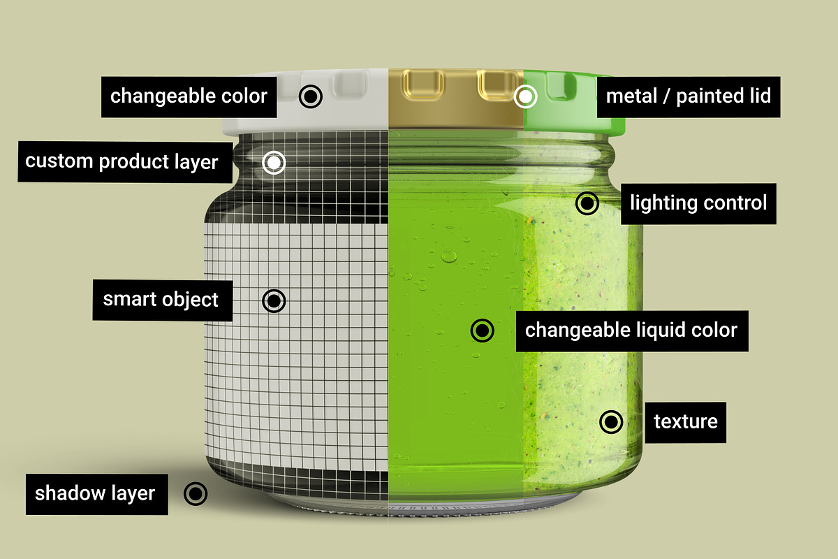 Pickle Sauce Honey Glass Jar Mockup, a Cups & Container Mockup by Digitalphaser (Photo 2 of 8)
