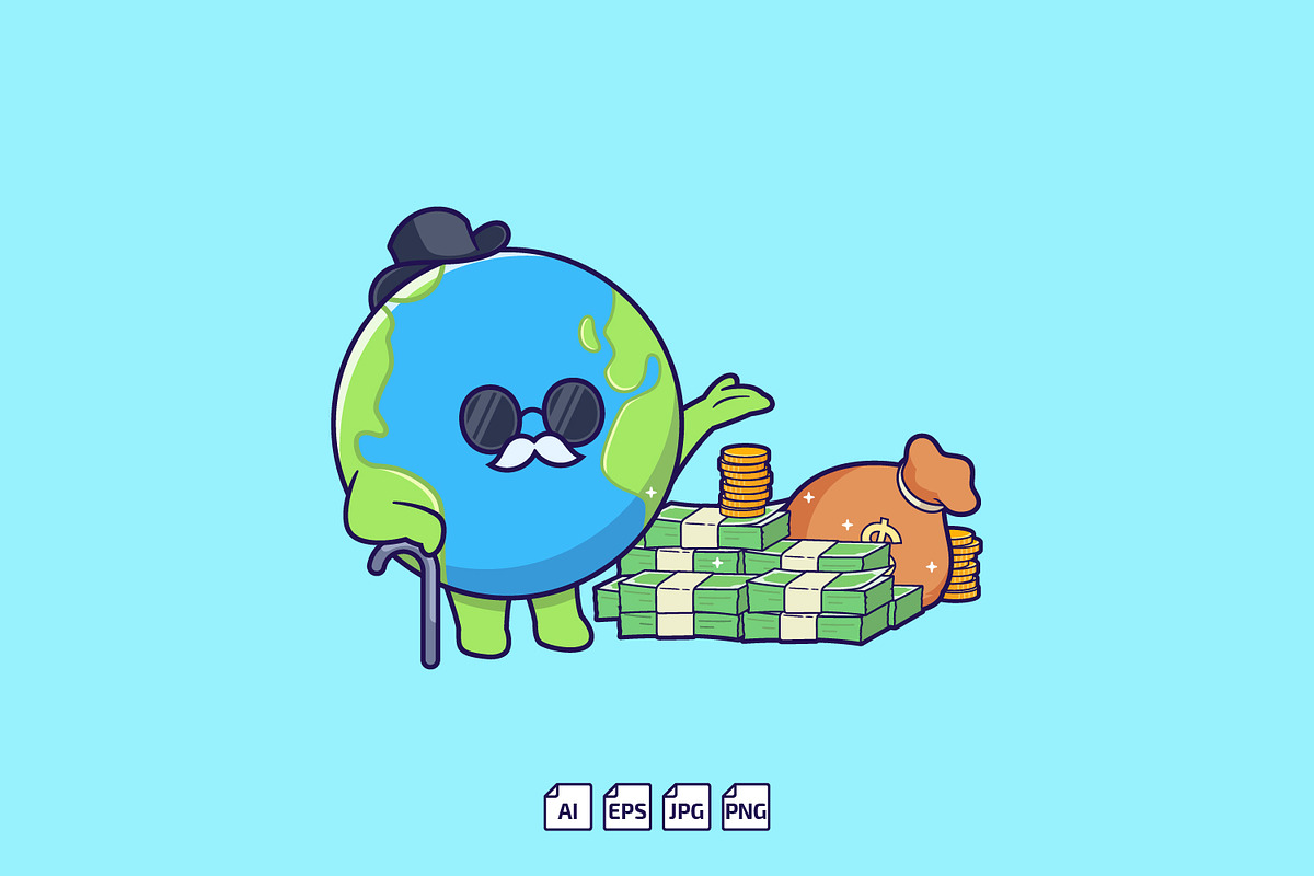 Cute Wealthy Rich Earth Money Icon, an Education Illustration by tkzgraphic (Photo 1 of 3)