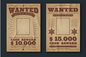 Crumpled Wanted Posters. Wild West