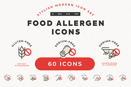 Minimalistic Food Allergen Icons, an Outline Icon by Sinclair Creative Agency