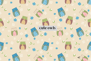 Owl Seamless Pattern with Clipart