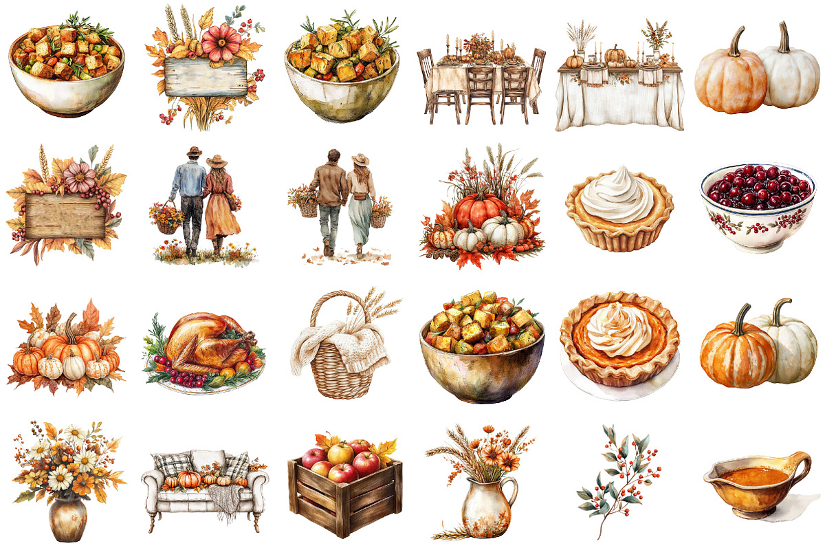 Thanksgiving Dinner Elements Clipart, a Seasonal Illustration by designcity5 (Photo 2 of 5)