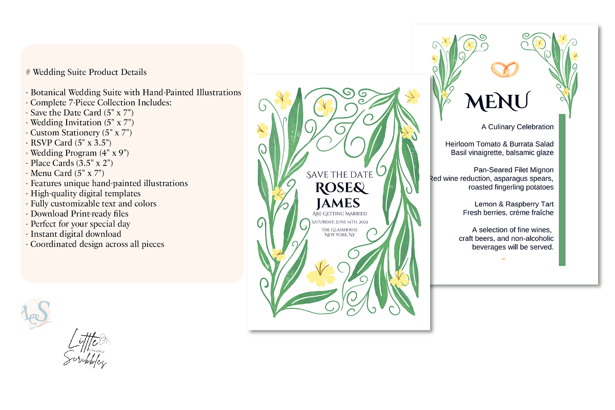 Botanical Wedding Invitation Suite, a Stationery Template by Little Creative Scribbles (Photo 2 of 7)