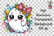 Ghost with Floral Bow PNG Bundle, an Illustration by Clipart Bloom (Thumbnail 11 of 11)