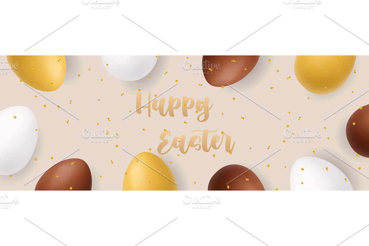 Happy Easter banner with gold, brown, an Object Illustration by GraphiShop