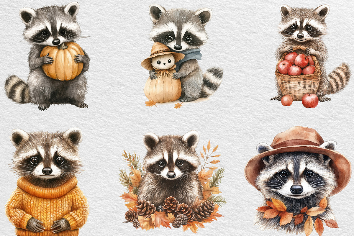 Autumn Raccoons Clipart, an Illustration by Black Bird Studio (Photo 5 of 6)