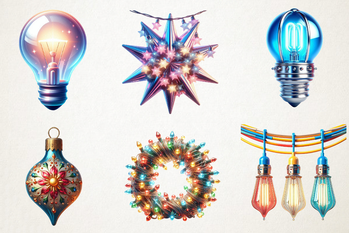 Retro Christmas Lights Watercolor, an Illustration by RobertsArt (Photo 5 of 7)