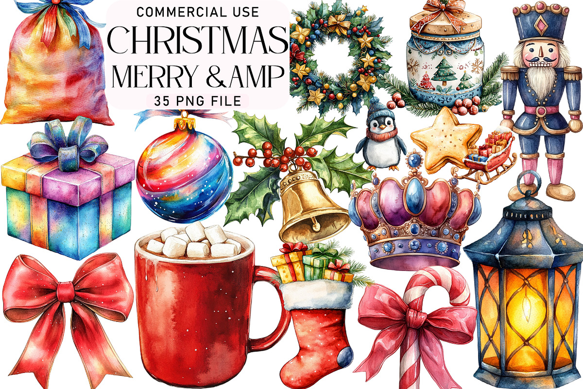 Merry & Bright Christmas Clipart, an Illustration by Daily.Designs (Photo 1 of 3)