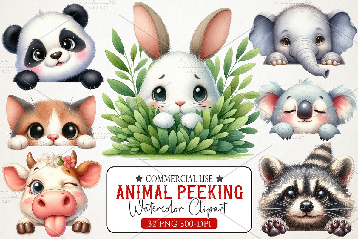 Quirky Animal Peeking Clipart, an Illustration by RobertsArt (Photo 1 of 7)