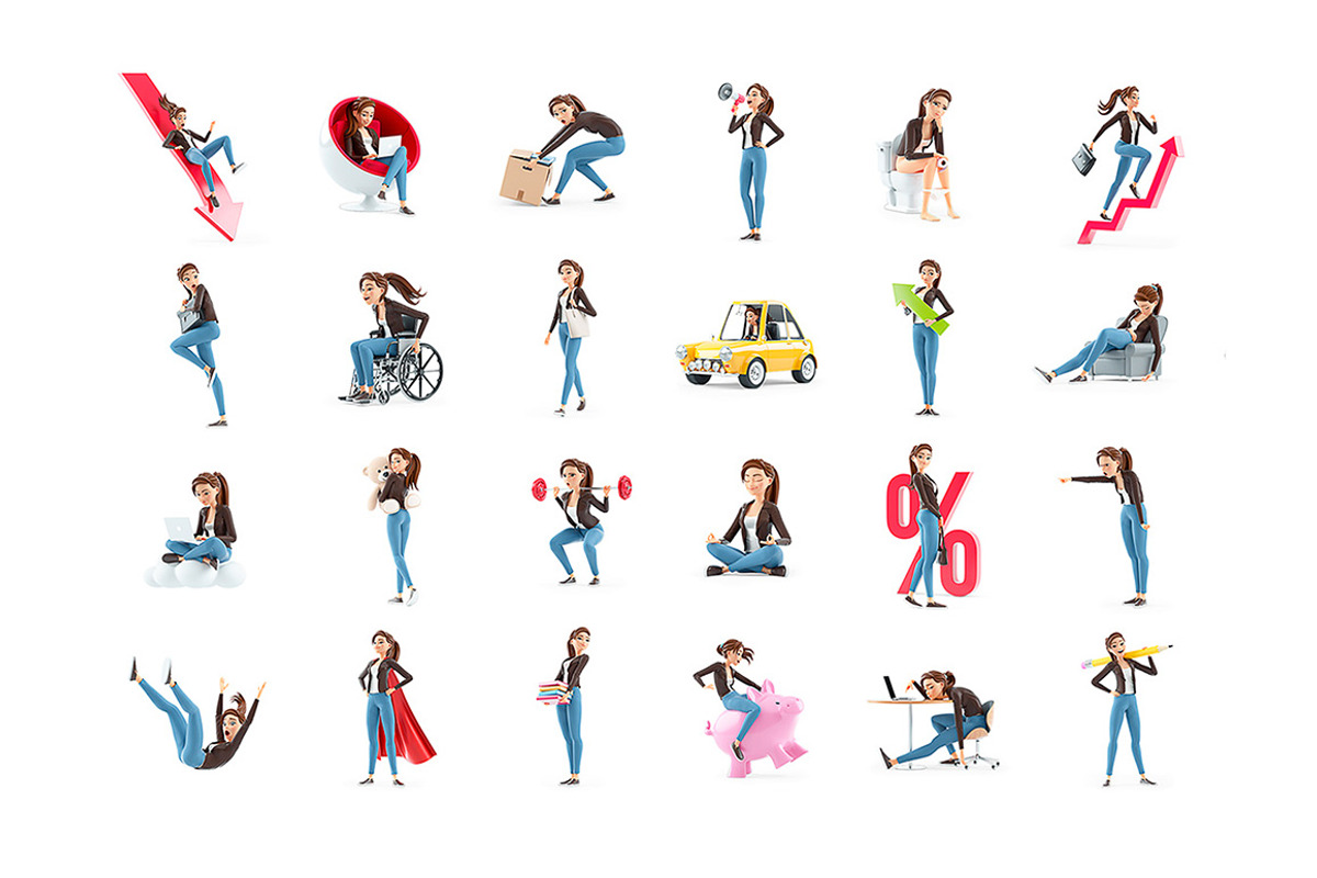 Cartoon Woman – Set of 60 Poses, a Person Illustration by 3DMask (Photo 4 of 6)
