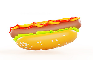 3d Render Hot Dog Icon Of Sesame Bun