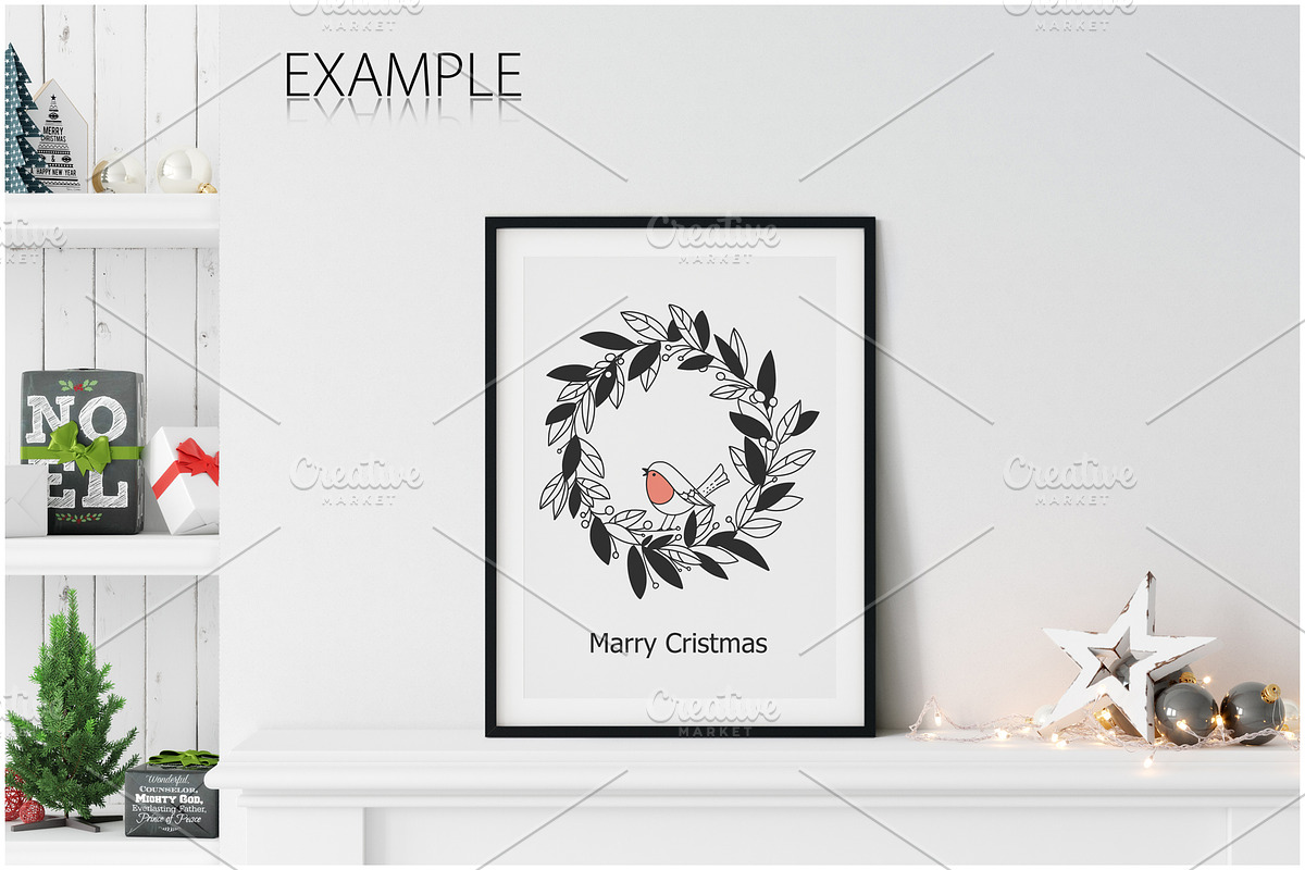 Christmas Frame & Wall Mockup Bundle, a Print Template by Yuri-U (Photo 17 of 22)