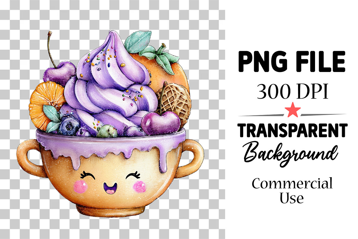 Whimsical smiling ice cream Clipart, a Decorative Illustration by Watercolor design (Photo 4 of 6)