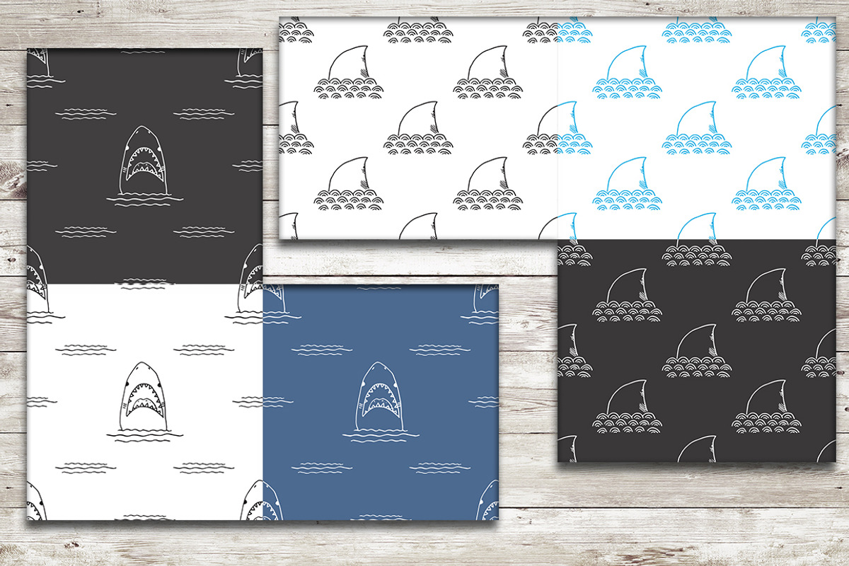 Cute Sharks Set and Patterns, an Animal Illustration by Lemon Workshop (Photo 8 of 16)