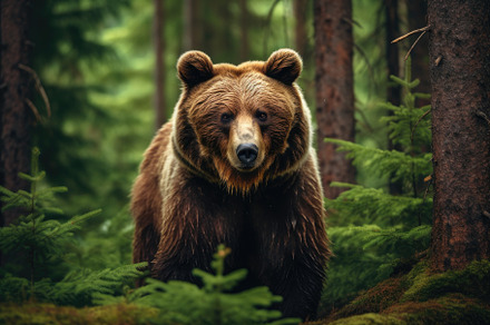 Brown bear in the forest at sunset., a Photo by Iftikhar Alam