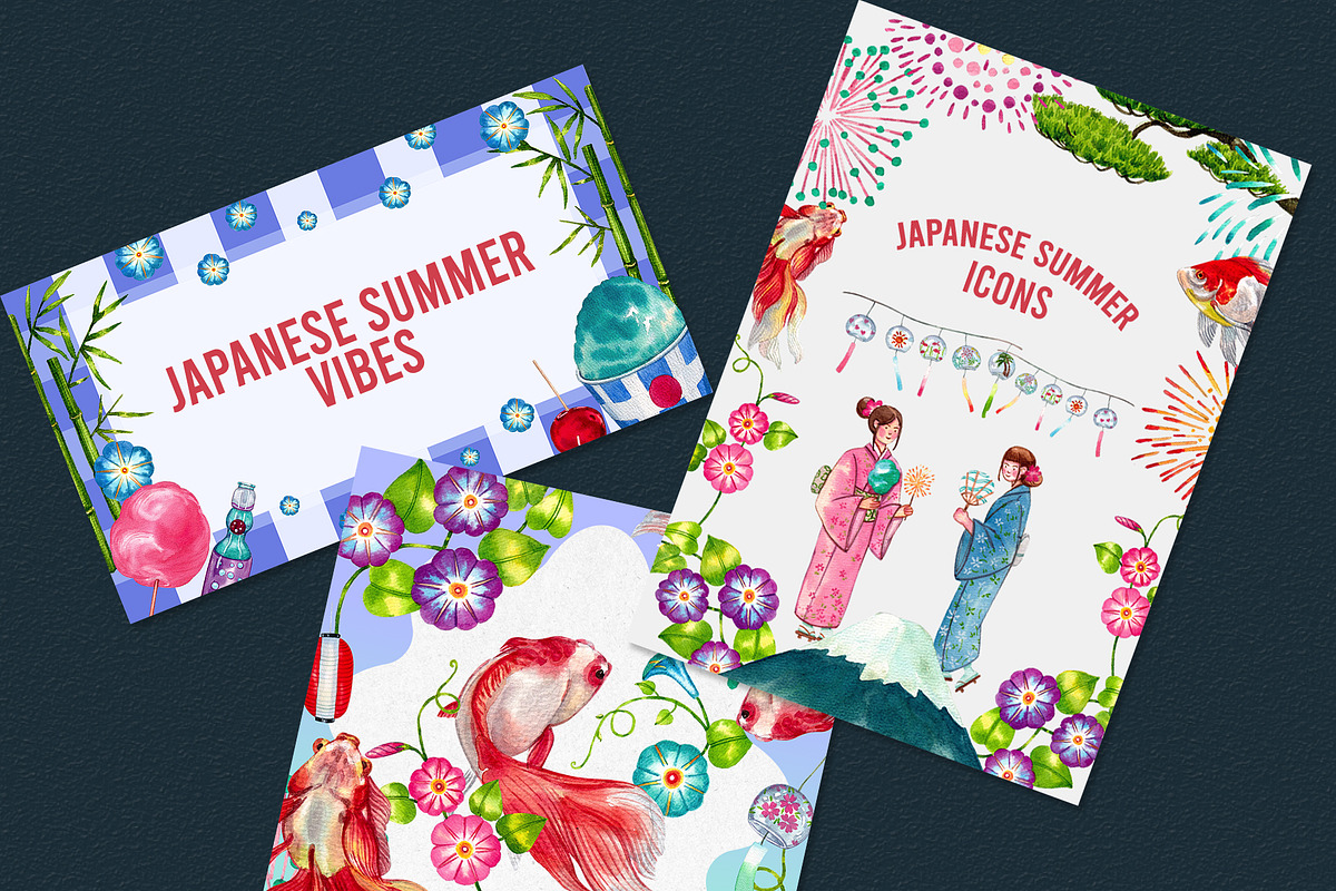 Japanese Summer Icons Watercolor, a Person Illustration by CreativeValuation (Photo 5 of 11)