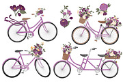 Plum Floral Bicycle Vector Clipart, an Illustration by Amanda Ilkov (Thumbnail 4 of 5)