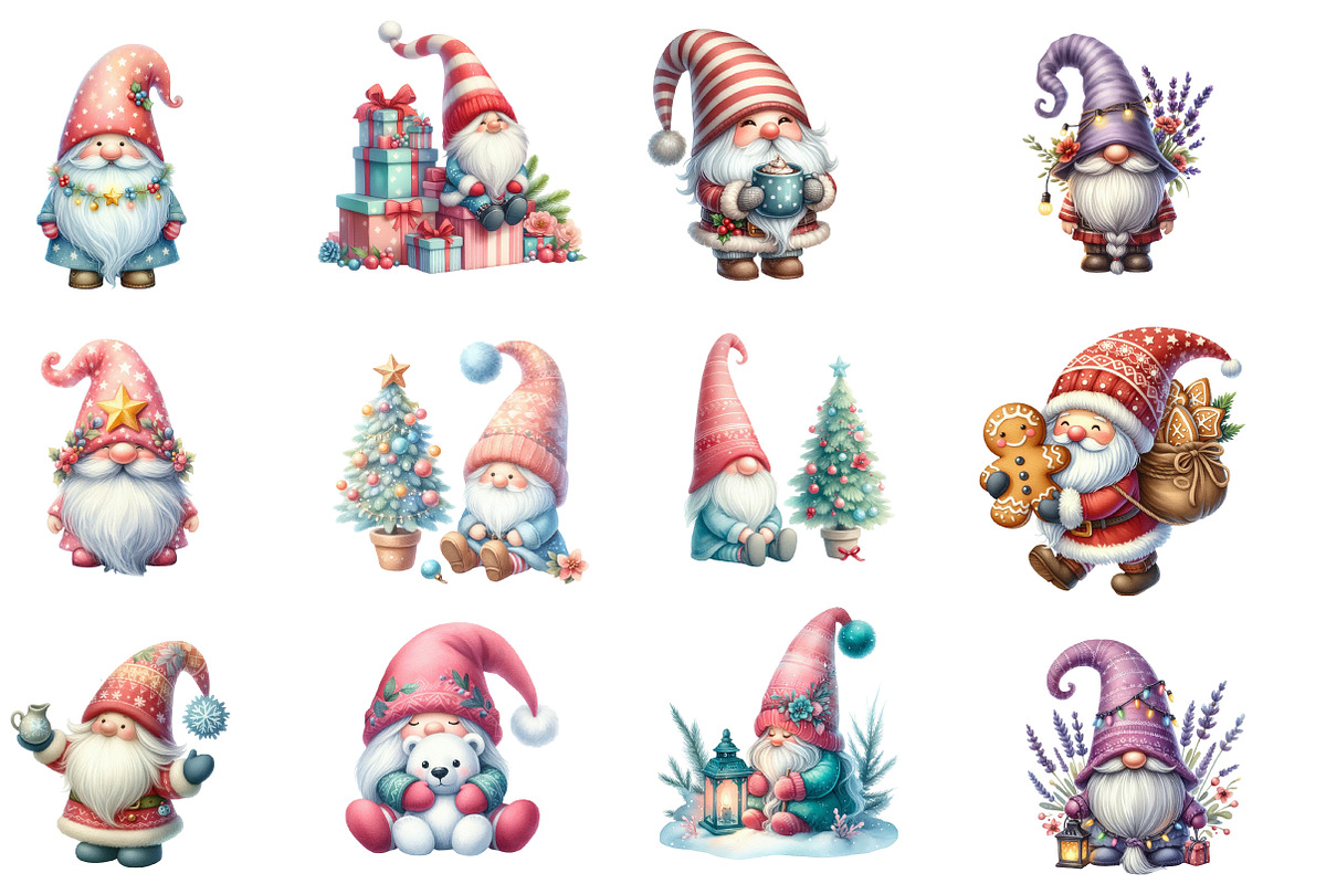 Pastel Christmas Gnomes Clipart, an Illustration by Designworld (Photo 2 of 5)