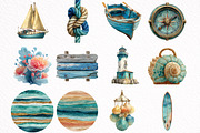 Watercolor Beach Vibes Clipart, an Illustration by DreamArtGraphic (Thumbnail 3 of 8)