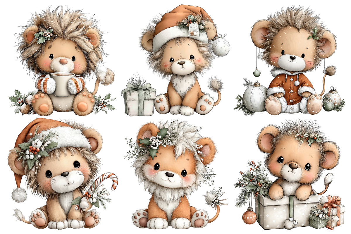 Whimsical Christmas Lion Clipart, an Illustration by Pixels.Craft (Photo 5 of 6)