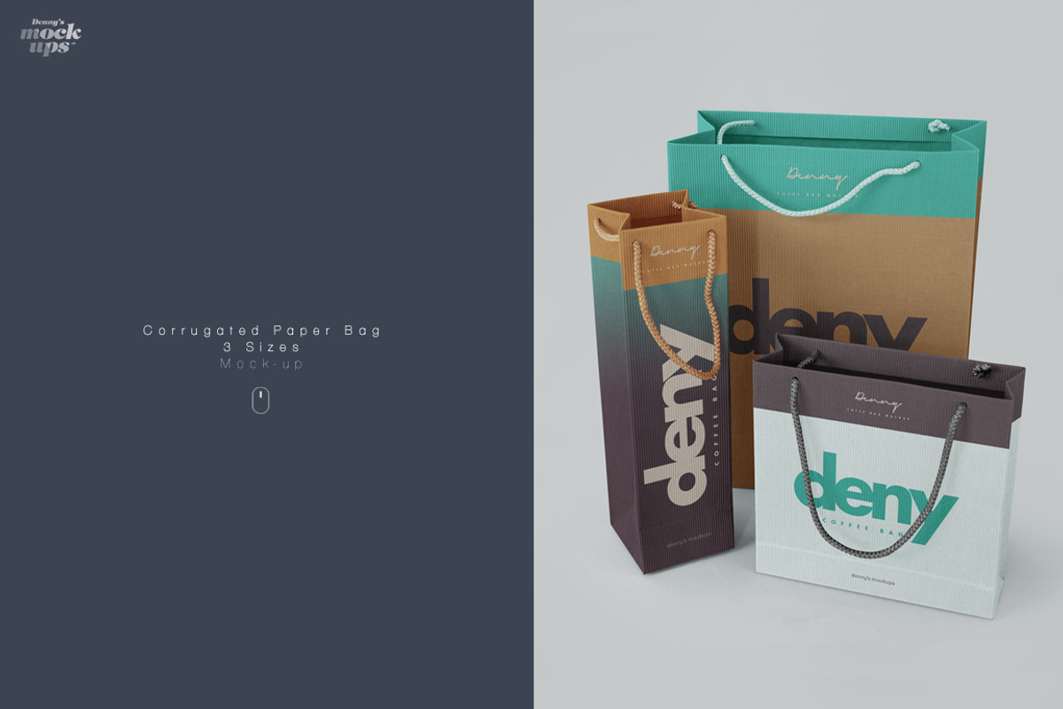 Corrugated Paper Bag 3 Types Mockup, an Advertising Mockup by Denny's Mock-ups (Photo 1 of 6)