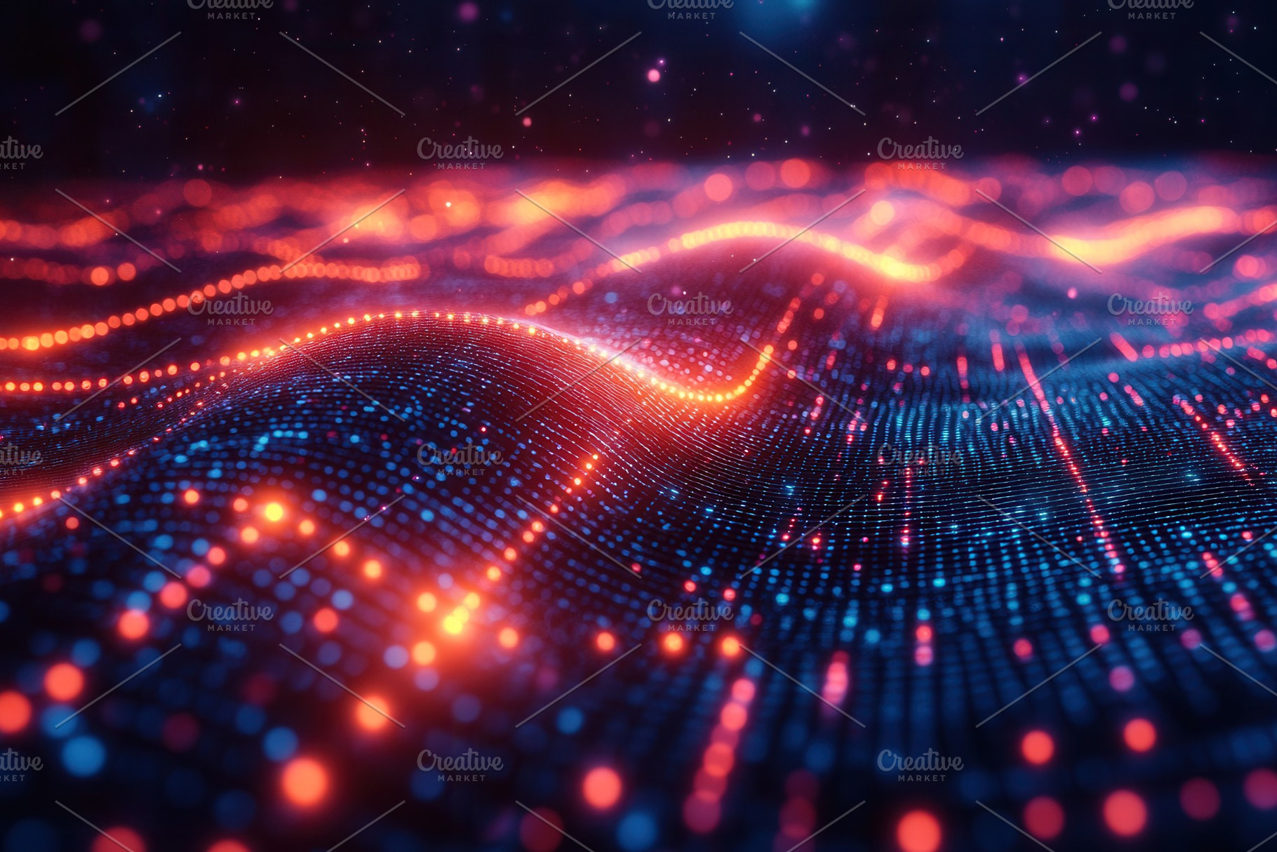 Colorful digital waves create a mesm, a Photo by Tanuart