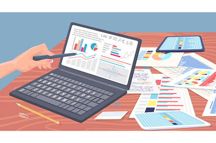 Employees analyze statistical, a Business Photo by robuart