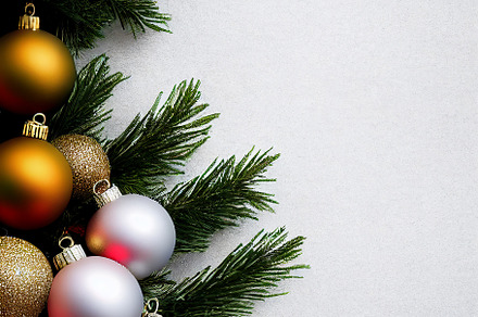 Christmas balls with fir tree branch, a Background Photo by Grafvision photography