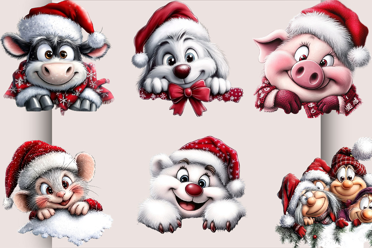 Christmas Peeking Characters Clipart, a Seasonal Illustration by SVGArt (Photo 2 of 5)