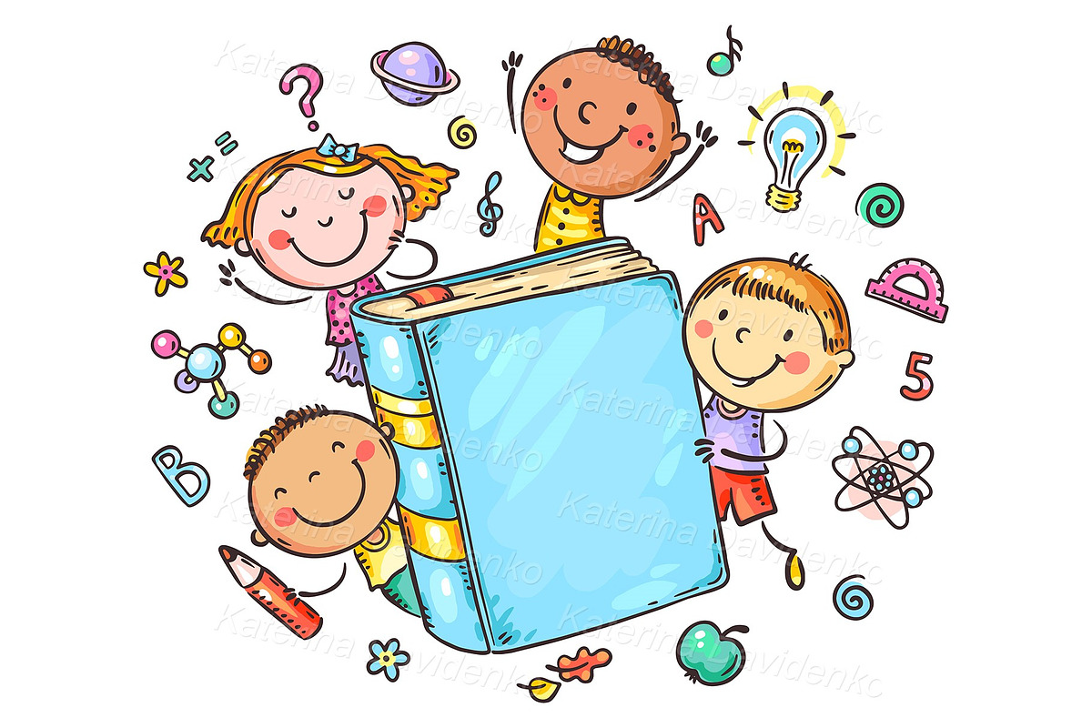 School kids with a big book, an Education Illustration by Bubert Art (Photo 1 of 2)