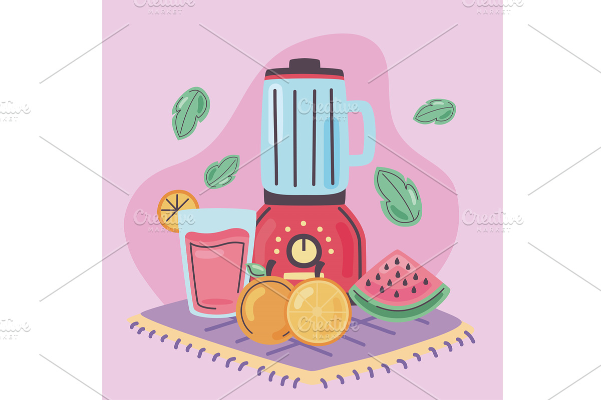 blender and fruits smoothie, a Food Illustration by studiogstock
