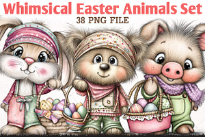 Whimsical Easter Cute Animals Set, an Animal Illustration by RobertsArt