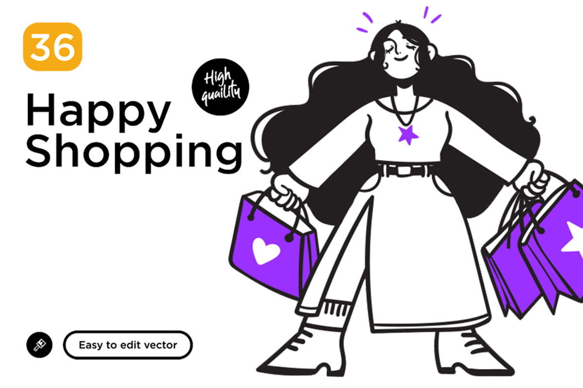 Happy shopping illustration set, a Person Illustration by StonePic (Photo 1 of 3)