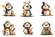 Whimsical Christmas Snowman Clipart, an Illustration by DreamArtGraphic (Thumbnail 2 of 5)