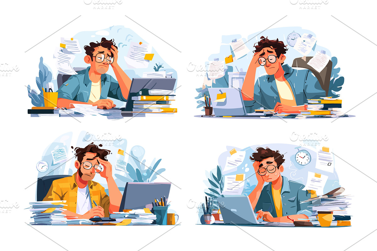 Tired exhausted man work overwhelmed, a Person Illustration by Onyx