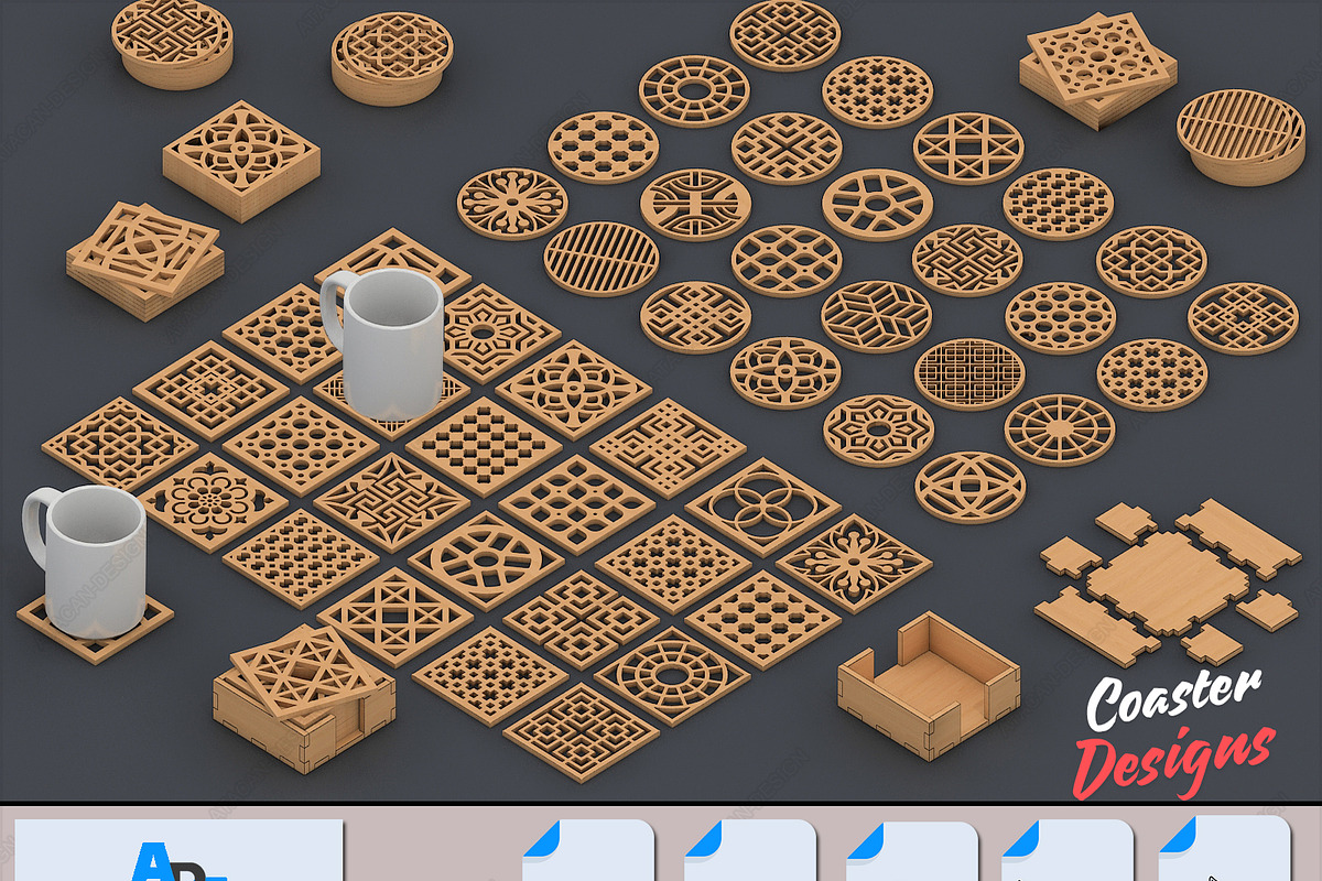 Coasters and Box Set Wood Patterns, a Pattern Graphic by AtacanDigital