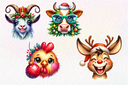 Christmas Farm Animal Face Clipart, an Illustration by Dream Creation (Thumbnail 7 of 7)