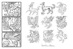 Set Of Heraldic Monsters