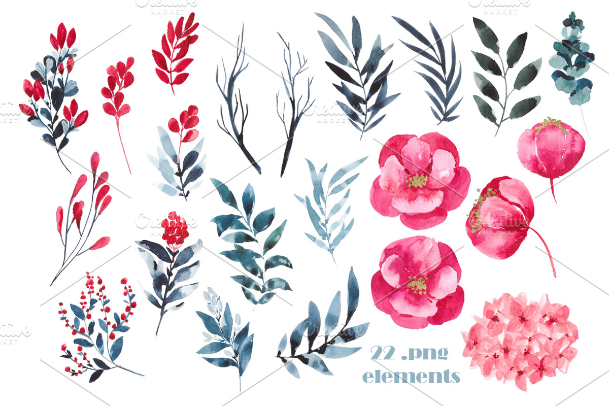 Hortensia - Watercolor floral bundle, an Illustration by Charushella (Photo 4 of 7)