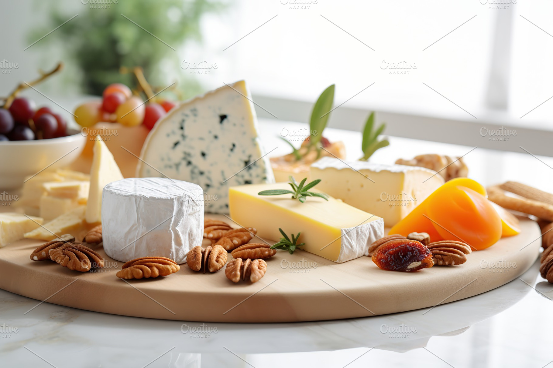 Various types of cheese on table, a Food & Drink Photo by AlyaAnd