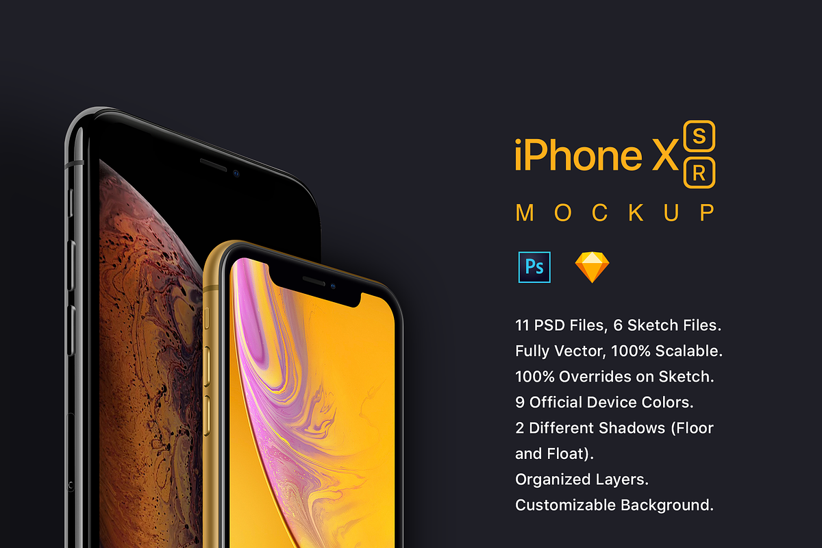iPhone XS, XR Mockups PSD & Sketch, an iPhone Mockup by Ui Markets (Photo 2 of 27)