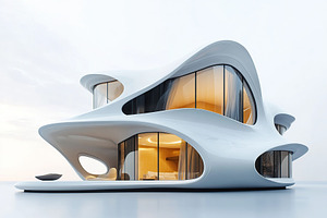 Beautiful futuristic facade of house building, an Architecture Photo by AlyaAnd