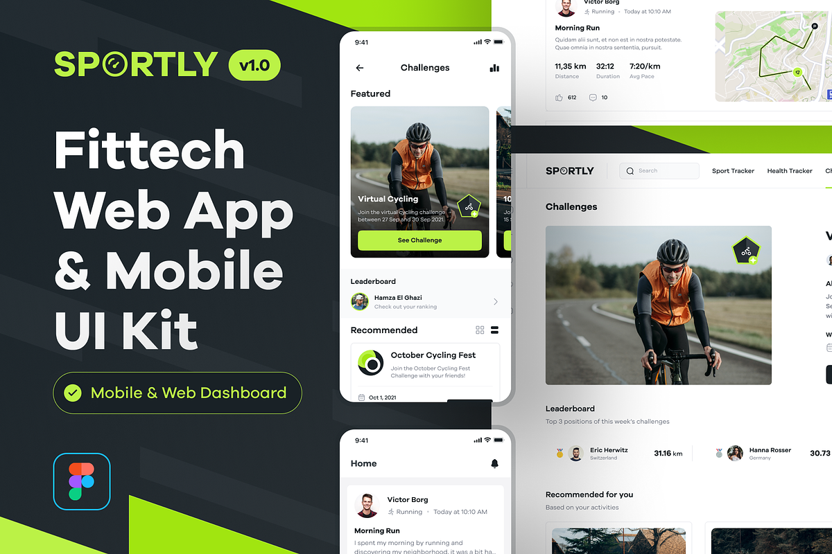 Sportly Fittech Web & Mobile UI Kit, an UI Kit Template by dhuhacreative (Photo 1 of 8)