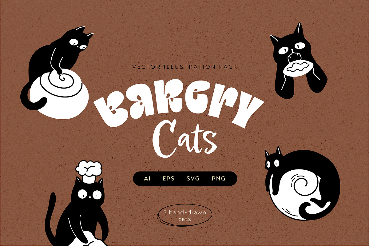 Bakery Cats Vector Illustrations, an Animal Illustration by helenreveur (Photo 1 of 5)
