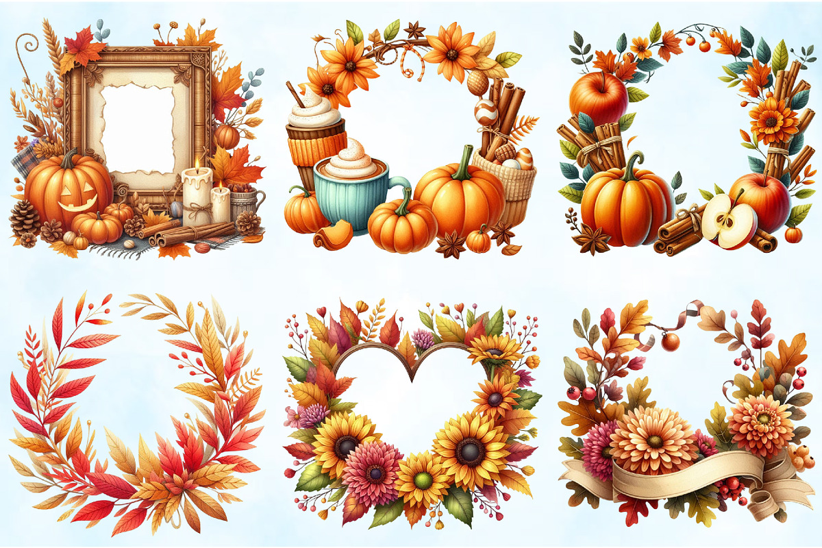 Autumn Frames Watercolor Clipart, an Illustration by Craft Nest (Photo 5 of 5)