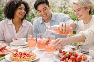 Group enjoying refreshing rhubarb dr, a Photo by Dvoevnore photos