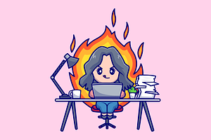 Cute Woman Working On Laptop Cartoon, a Person Illustration by Catalyst Labs