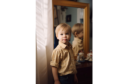 portrait of a little boy standing in, a Person Illustration by Sergey Kotenev